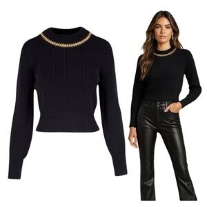 $428 VERONICA BEAR Wara Black Knit Chain Sweater Black Sz S
